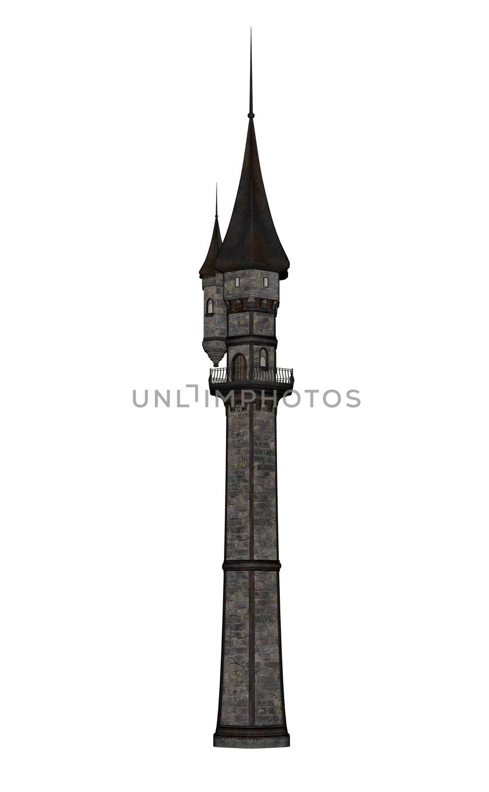 Beautiful detailed castle tower isolated in white background - 3D render