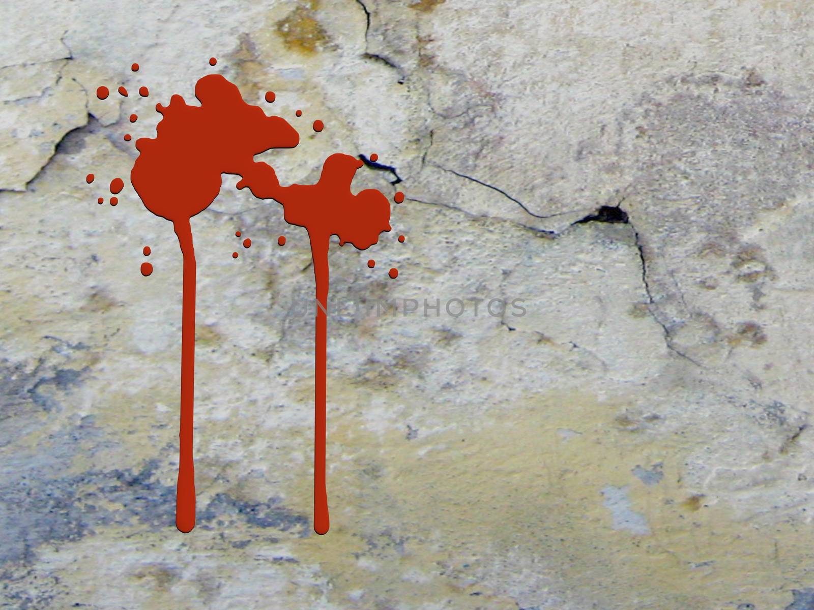 Blood splash on dark grunge wall - 3D render by Elenaphotos21