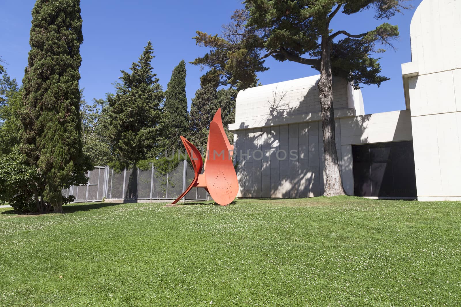 BARCELONA, SPAIN - MAY 12, 2016 : Sculpture 4 Wings by Alexander Calder before entering to Joan Miro Foundation .Centre of Studies of Contemporary Art  is a museum of modern art  located on the hill  Montjuïc .It was founded in 1968.