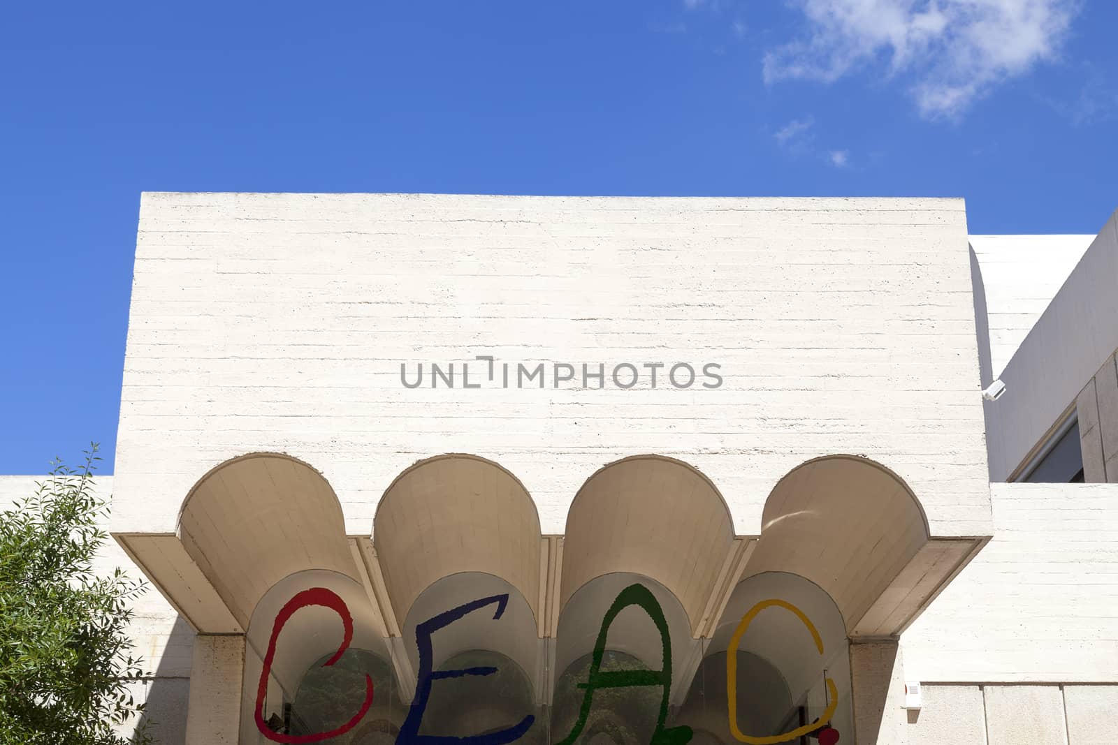 BARCELONA, SPAIN - MAY 12, 2016 :Details of entry to the  building Joan Miro Foundation . Joan Miro Foundation, Centre of Studies of Contemporary Art  is a museum of modern art  located on the hill  Montjuic .It was founded in 1968.