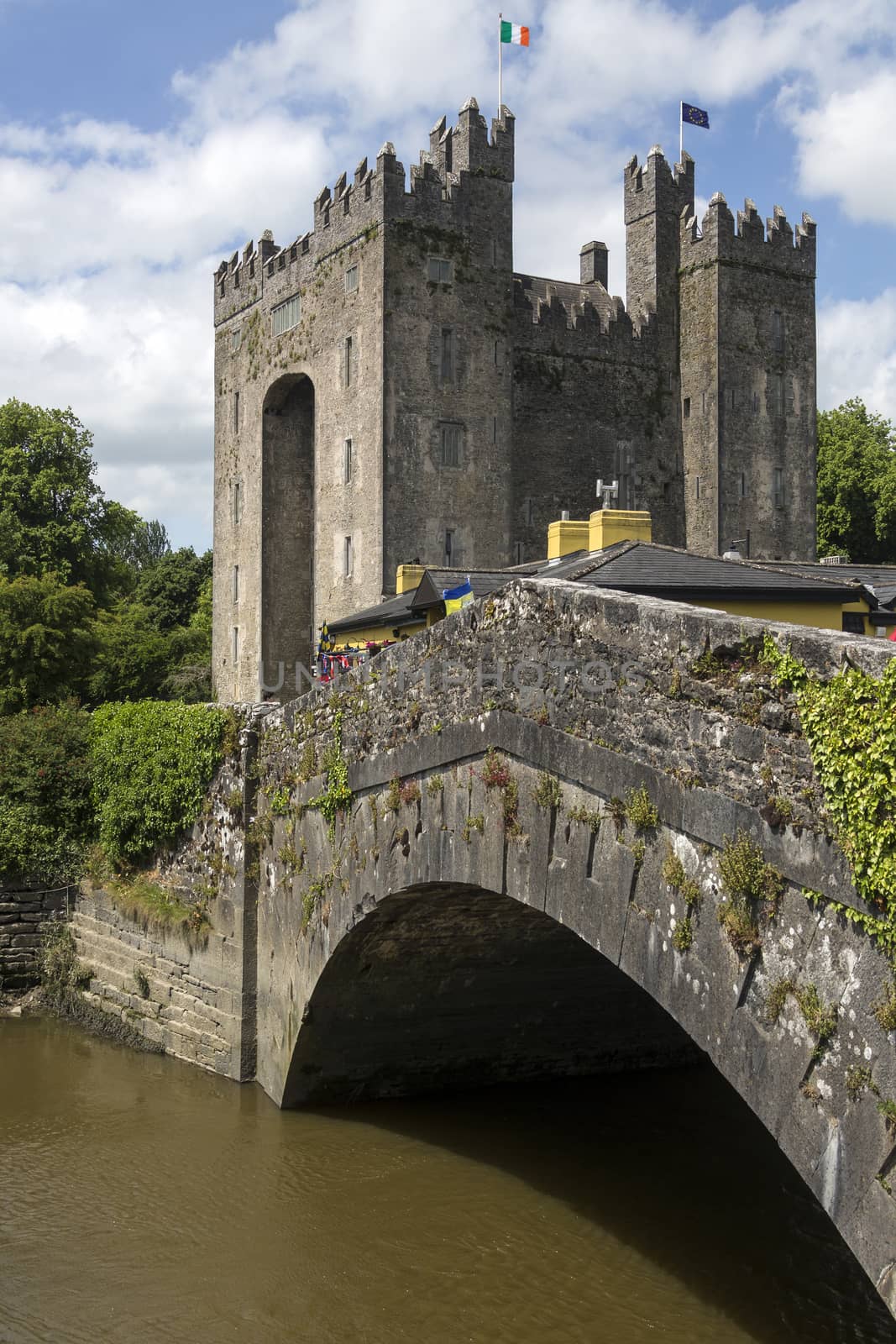 Bunratty Castle is a large 15th-century tower house in County Clare in the Republic of Ireland. It is located in the center of Bunratty village, the castle dates from 1425. The castle and the adjoining folk park are run by Shannon Heritage as tourist attractions.