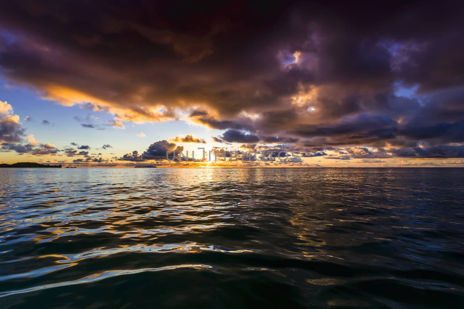 Beautiful sunset in Praslin, Seychelles