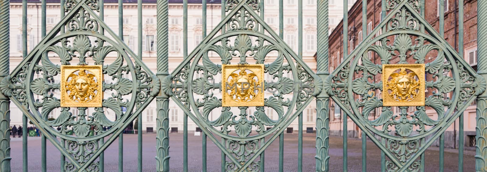Turin, Italy. Detail of the original fence of the Royal Palace