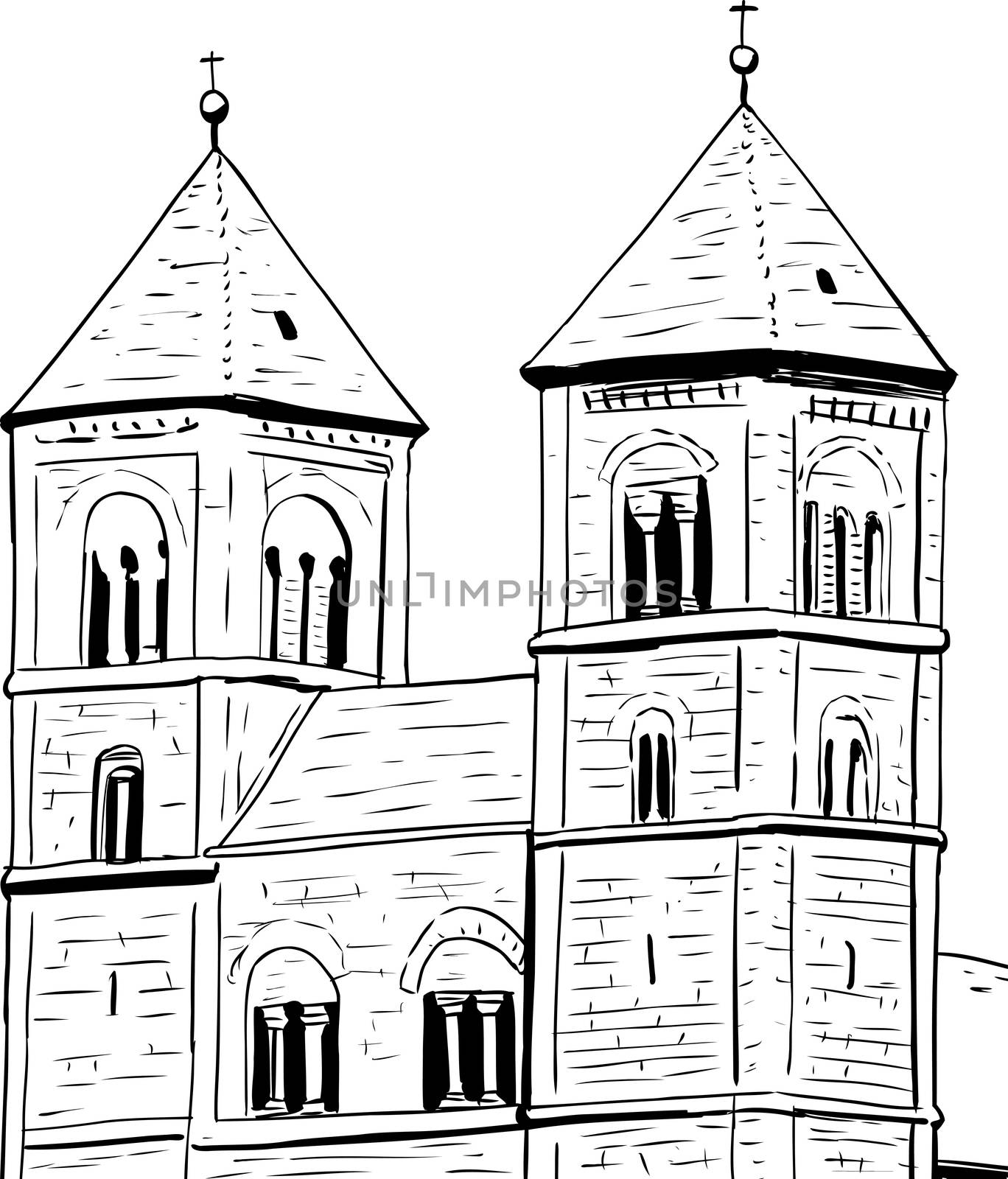 Outline sketch of towers on Quedlinburg Abbey in Germany