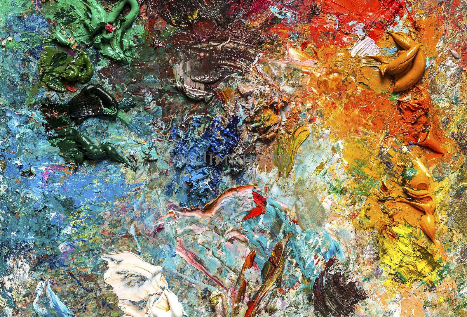 artist's palette with oil paints by fogen
