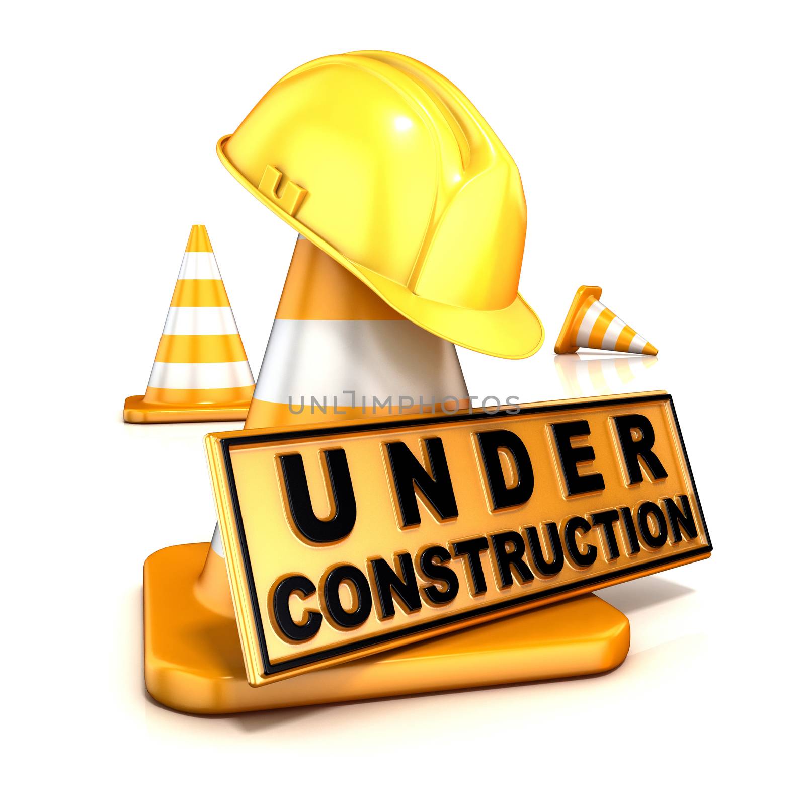 Under construction sign. 3D render illustration