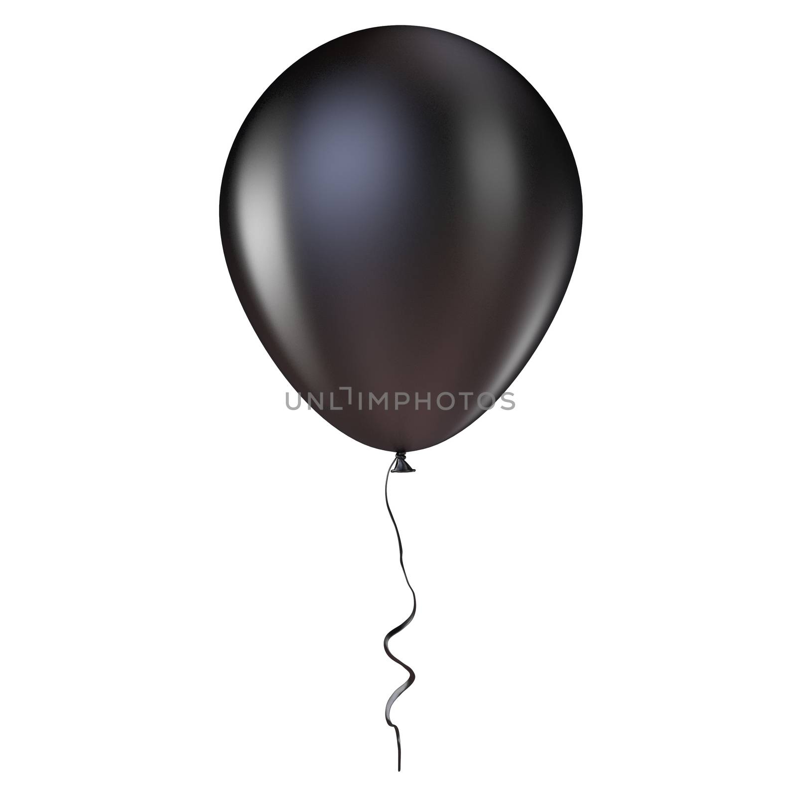 Black helium balloon with ribbon. 3D render illustration isolated on white background