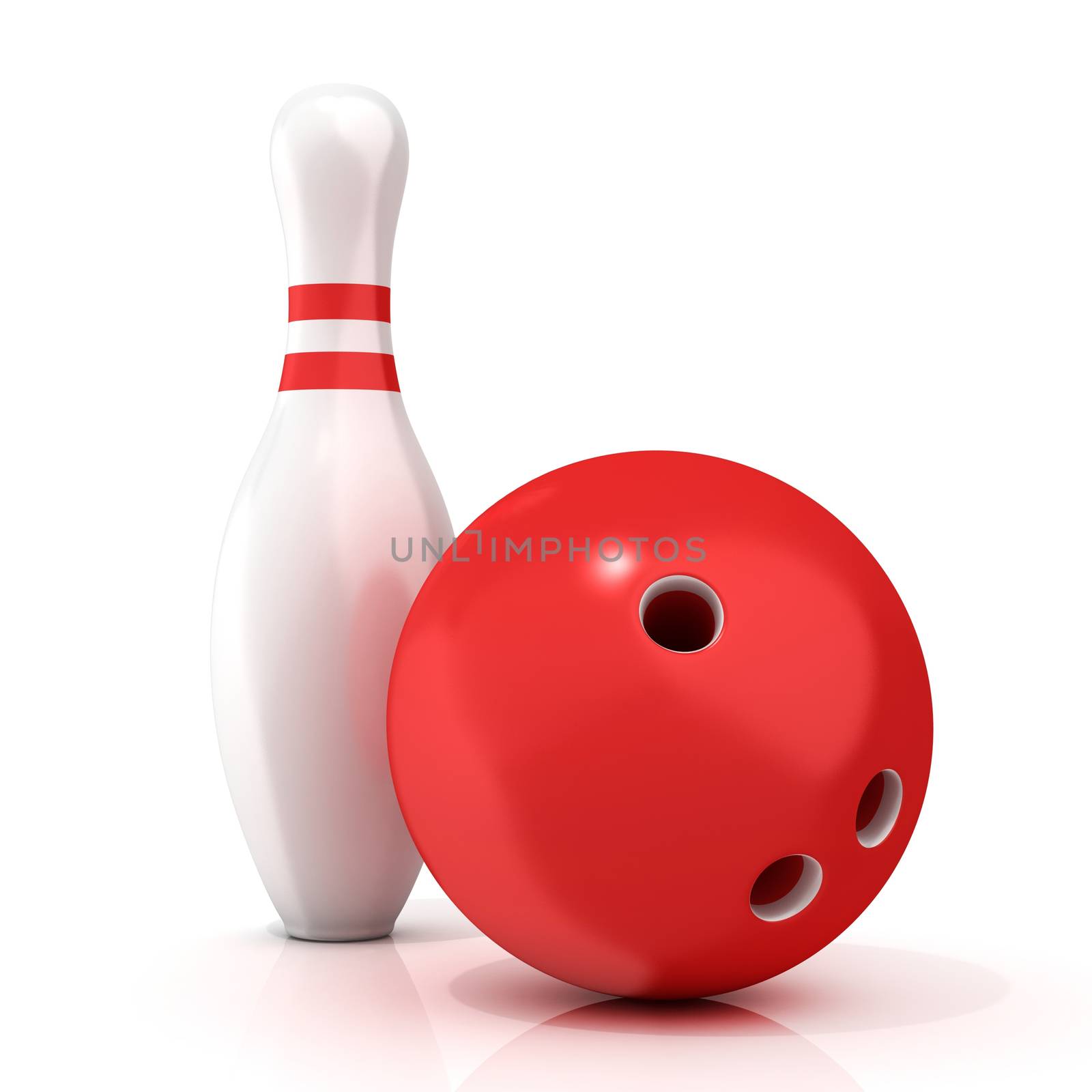 Bowling Ball and pin with red stripes isolated on white background