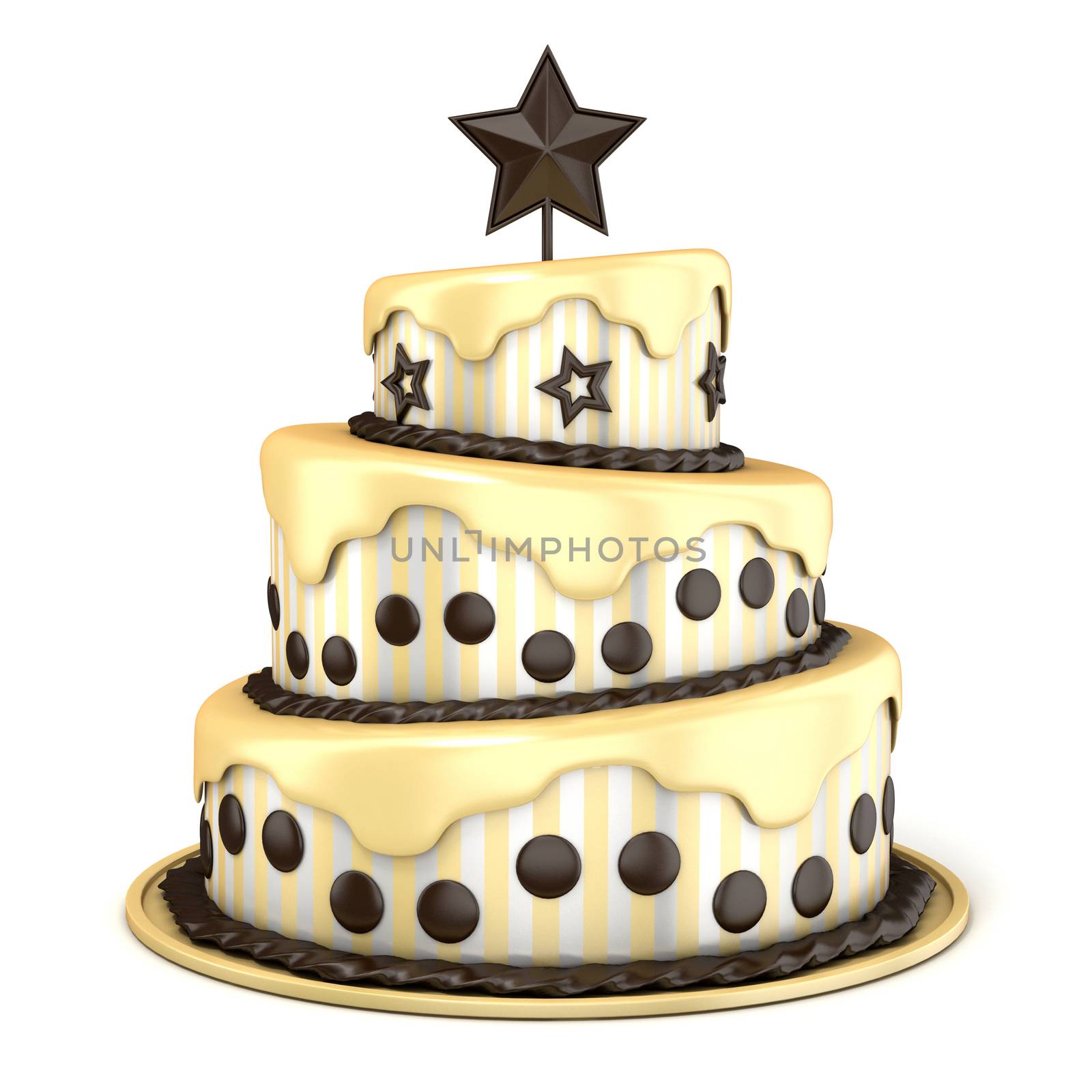 Three floor cake with vanilla and chocolate cream. 3D by djmilic