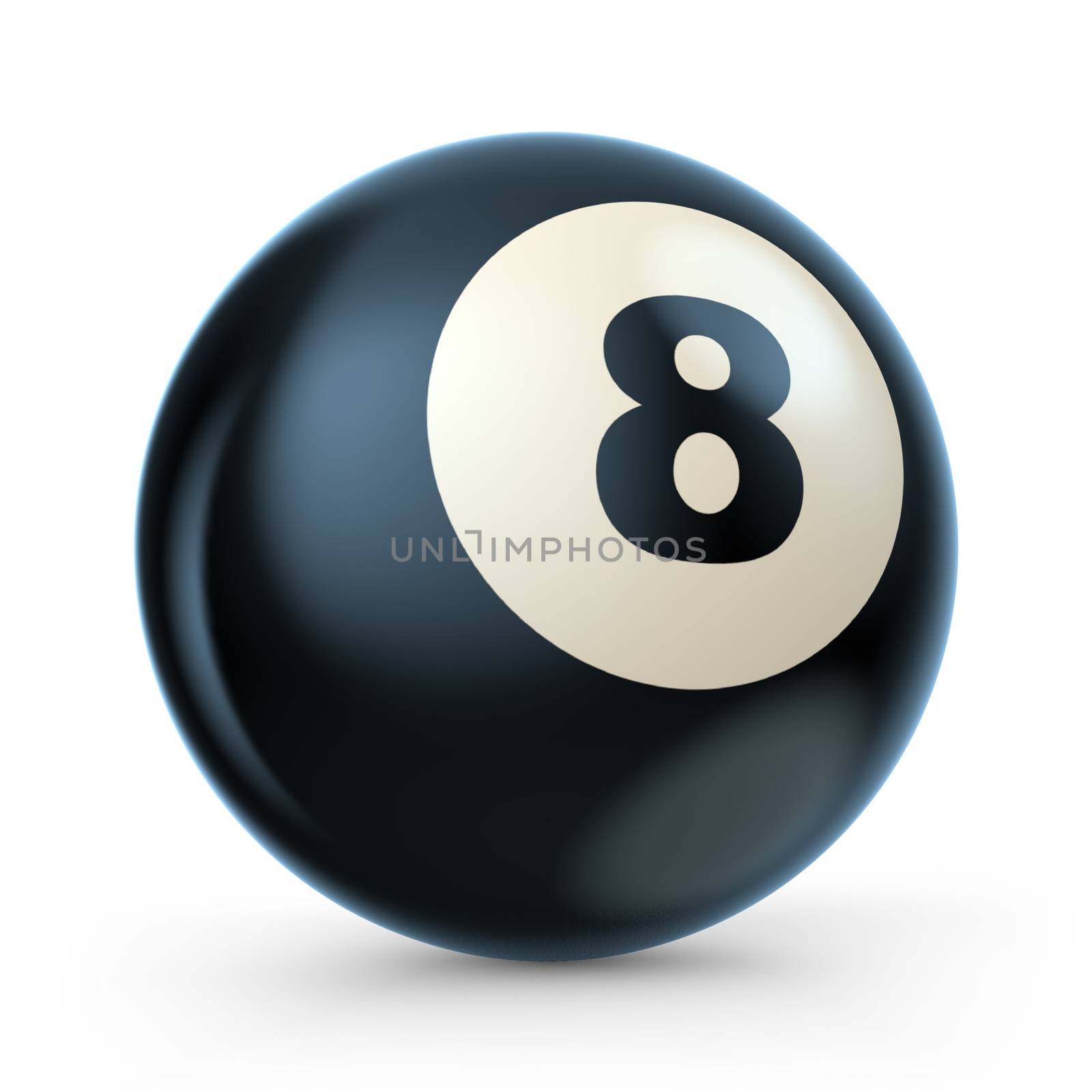 Black pool game ball with number 8. 3D illustration isolated on white background