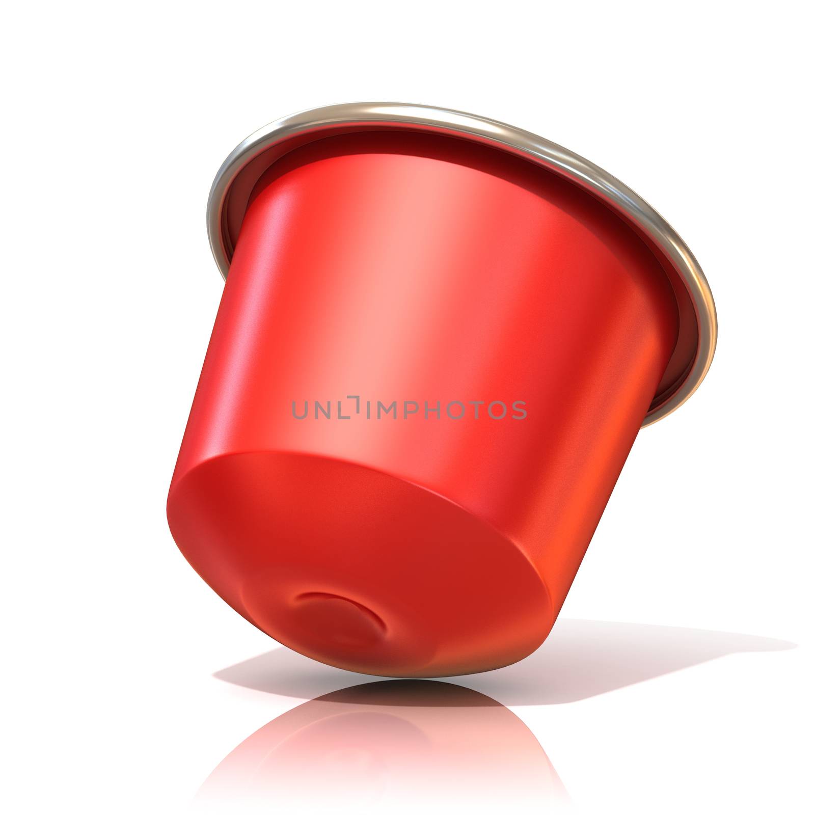 Red coffee capsule. 3D render, isolated on white background. Side view