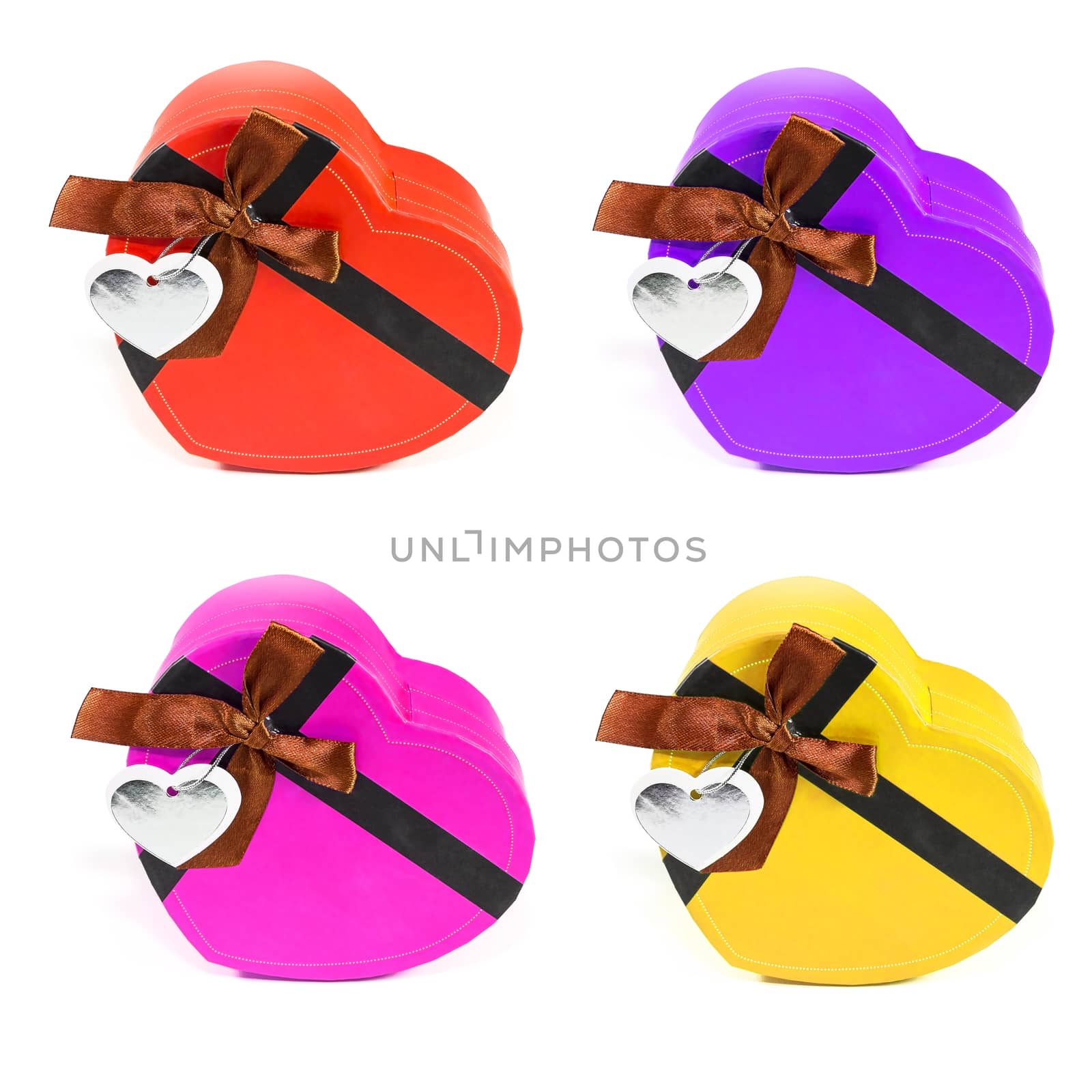 Set Heart shaped box on white background