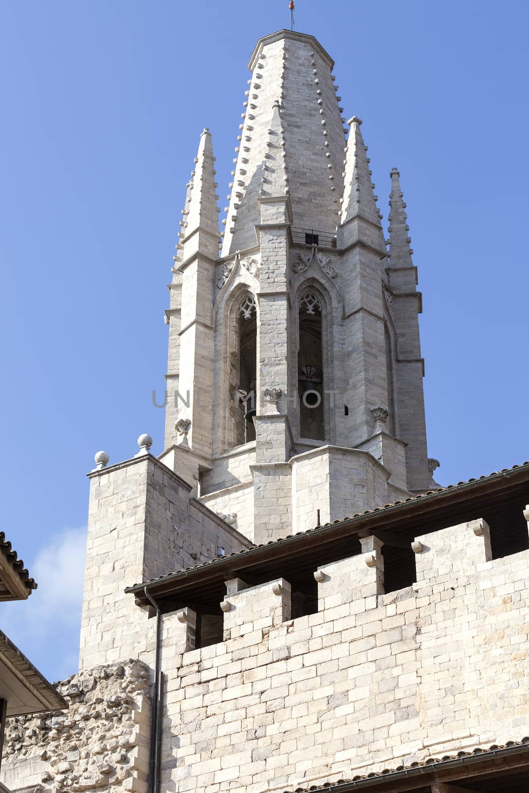 Tower of Cathedral of Saint Mary of Girona, Catalonia, Spain.