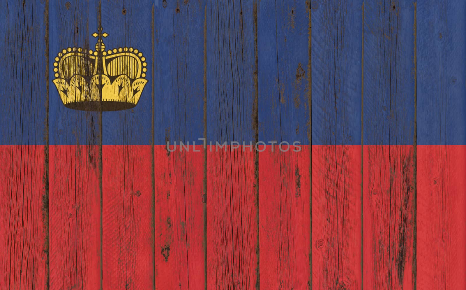 Flag of Liechtenstein painted on wooden frame