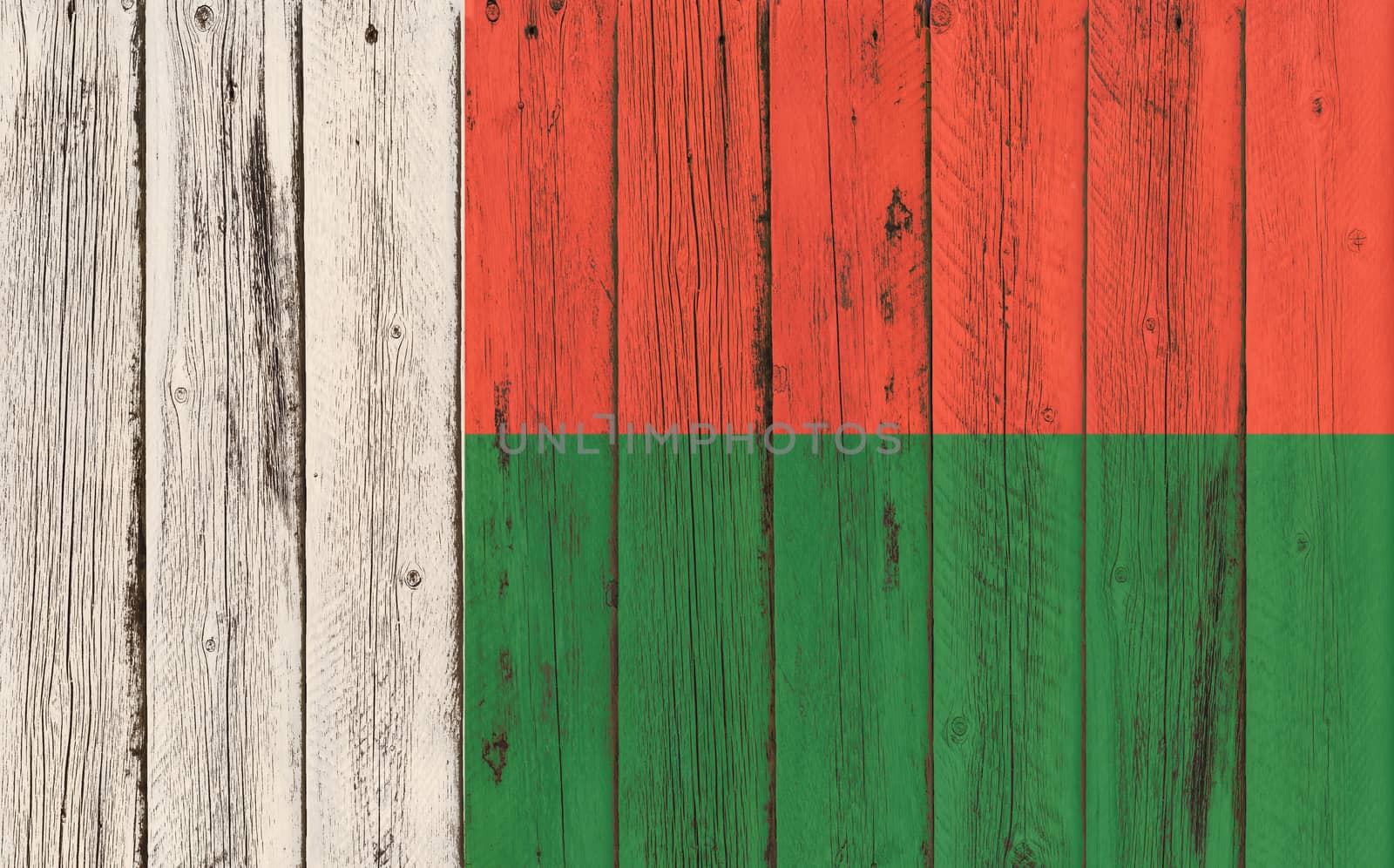 Flag of Madagascar painted on wooden frame