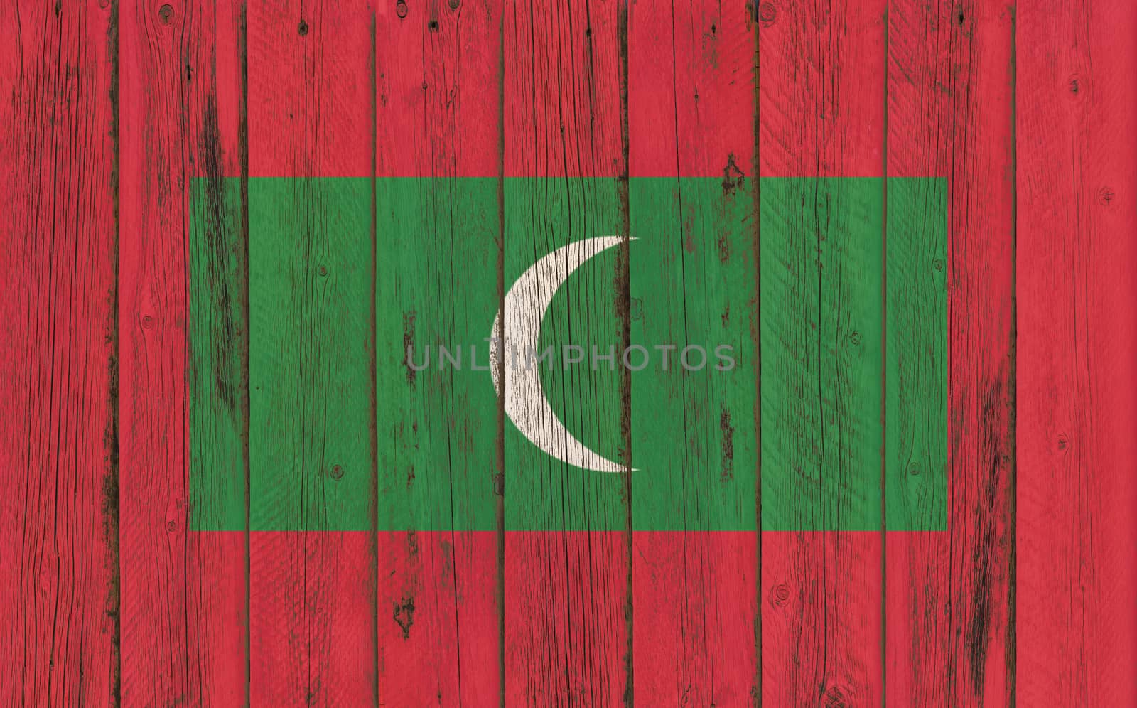 Flag of Maldives painted on wooden frame