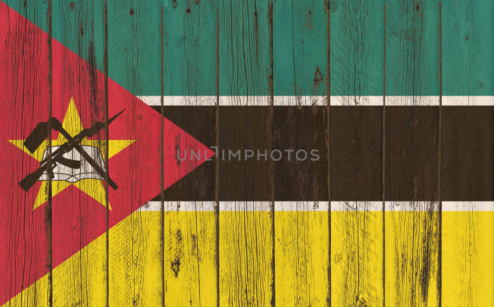 Flag of Mozambique painted on wooden frame