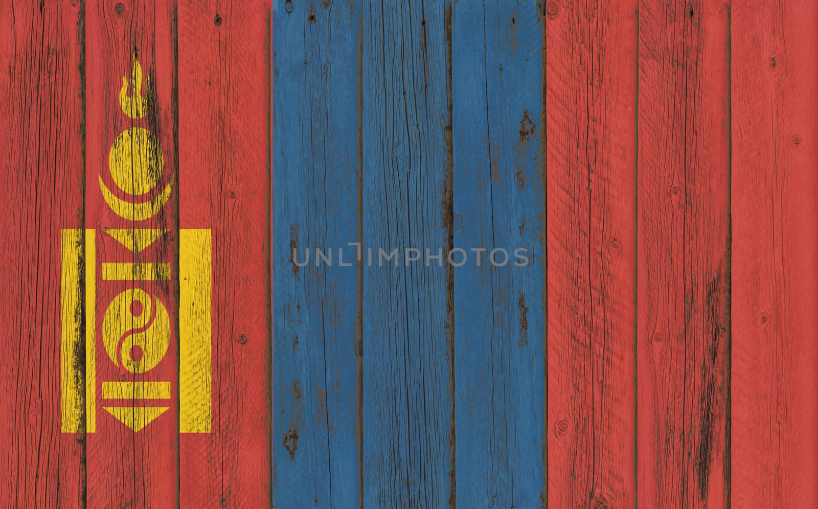 Flag of Mongolia painted on wooden frame