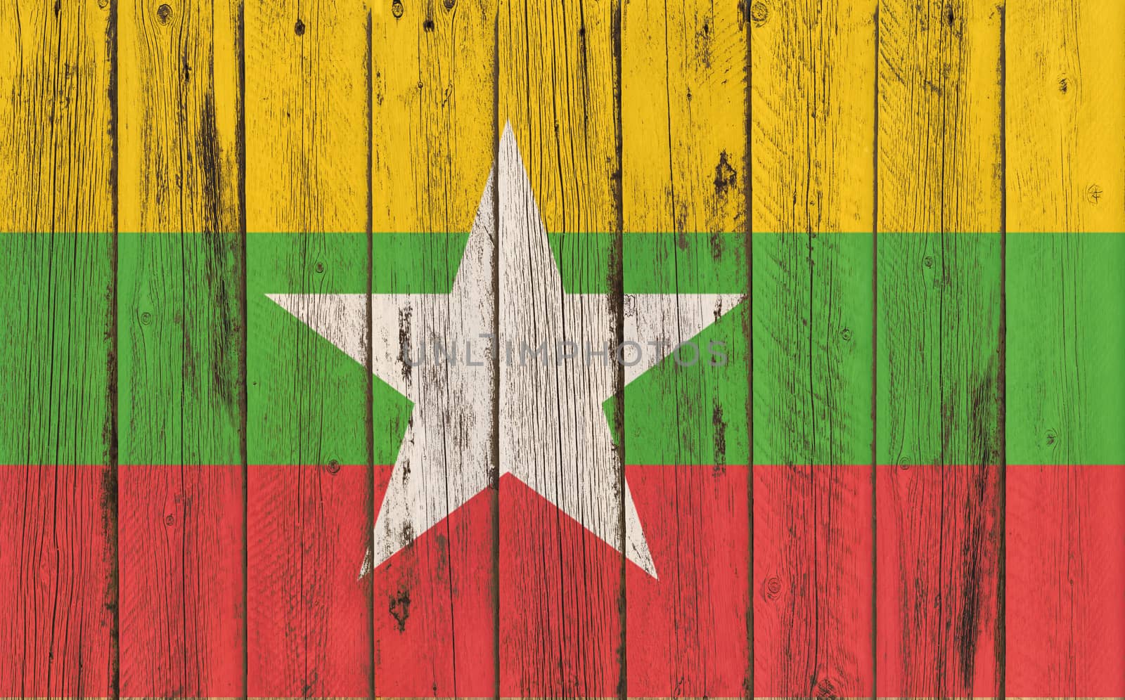 Flag of Myanmar painted on wooden frame