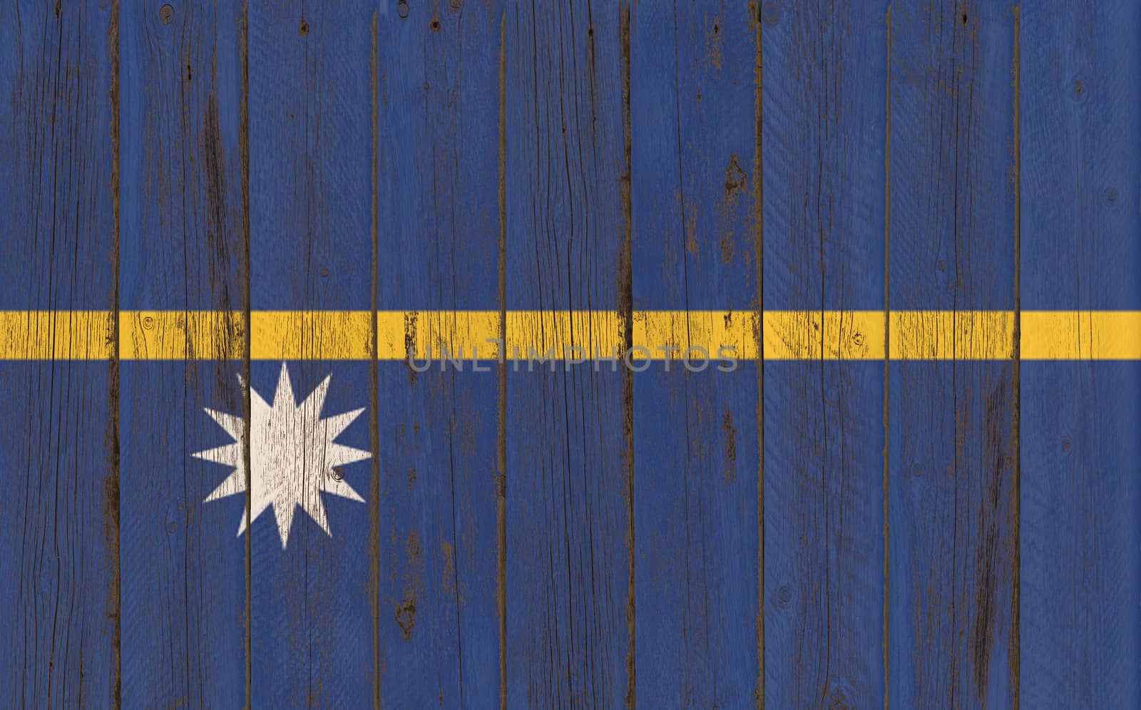 Flag of Nauru painted on wooden frame