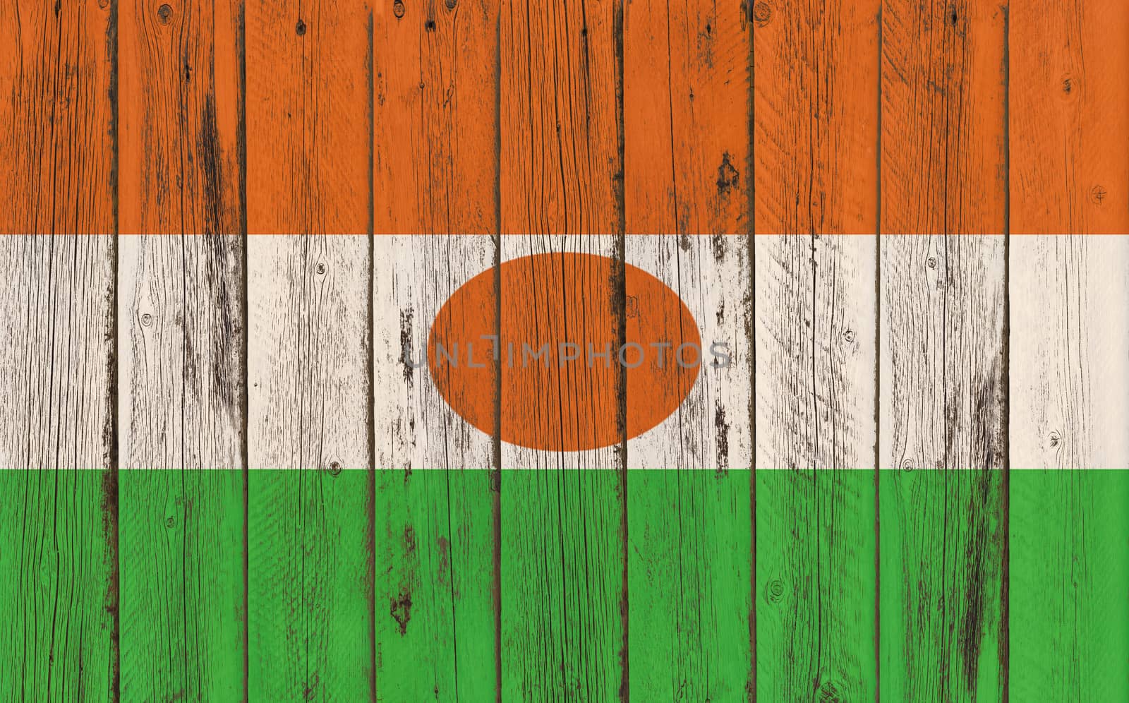 Flag of Niger painted on wooden frame