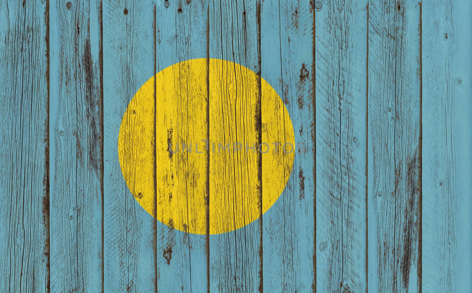 Flag of Palau painted on wooden frame