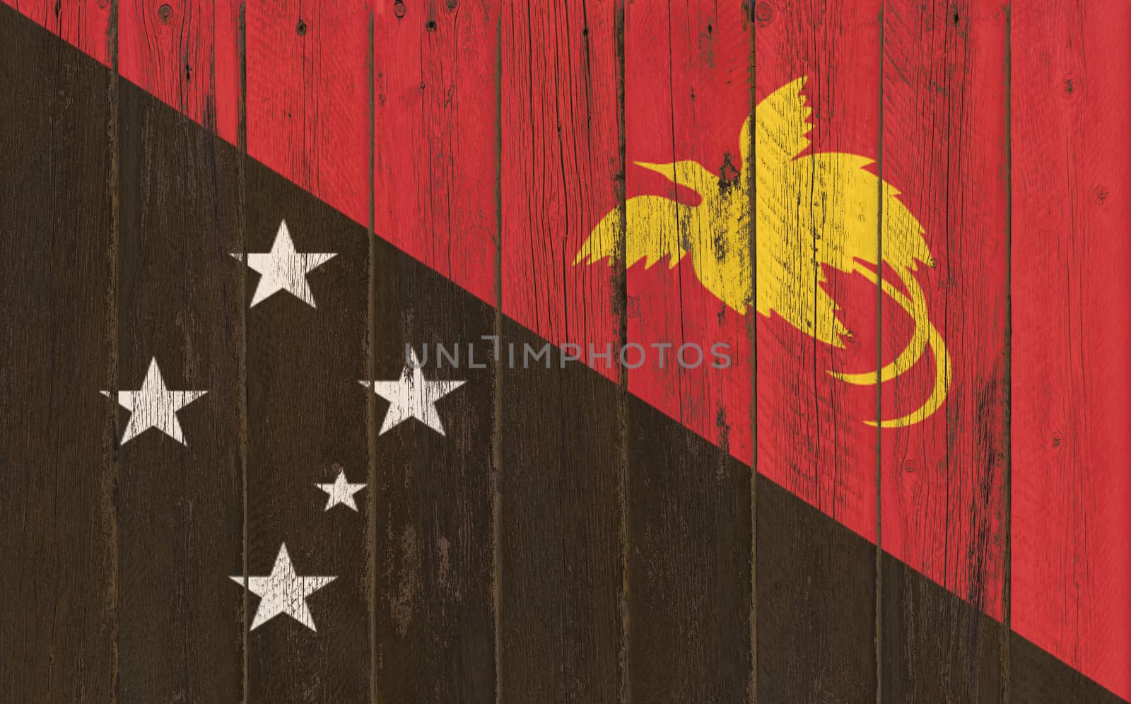 
Flag of Papua New Guinea painted on wooden frame
