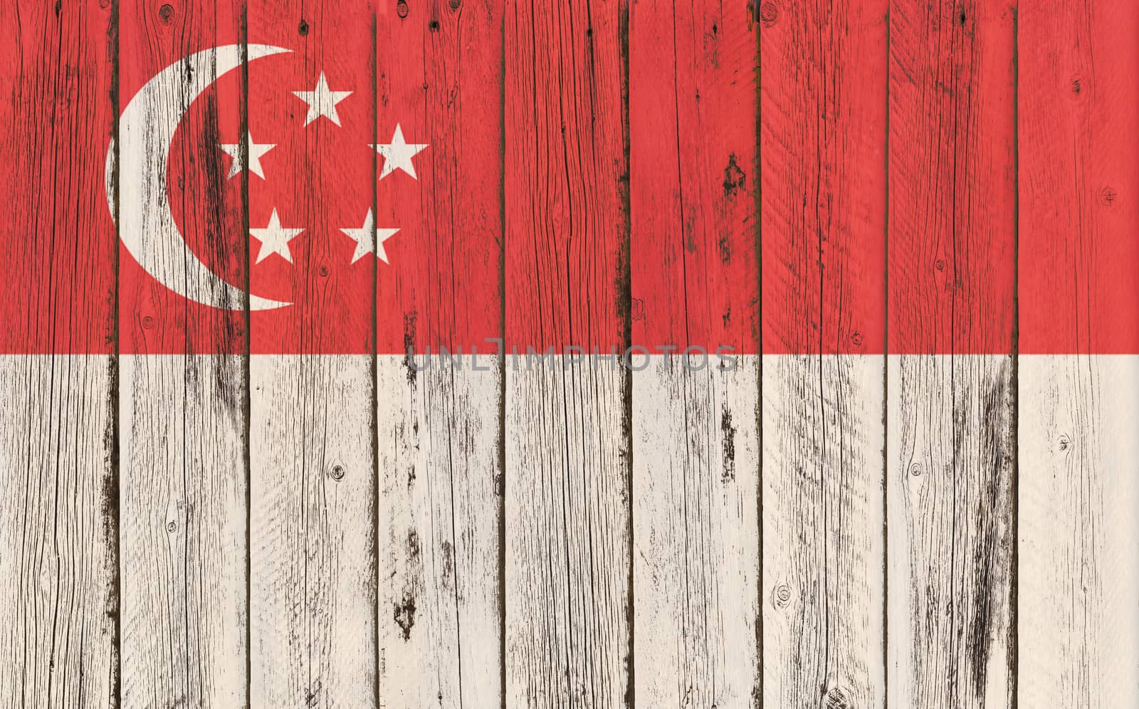 Flag of Singapore painted on wooden frame
