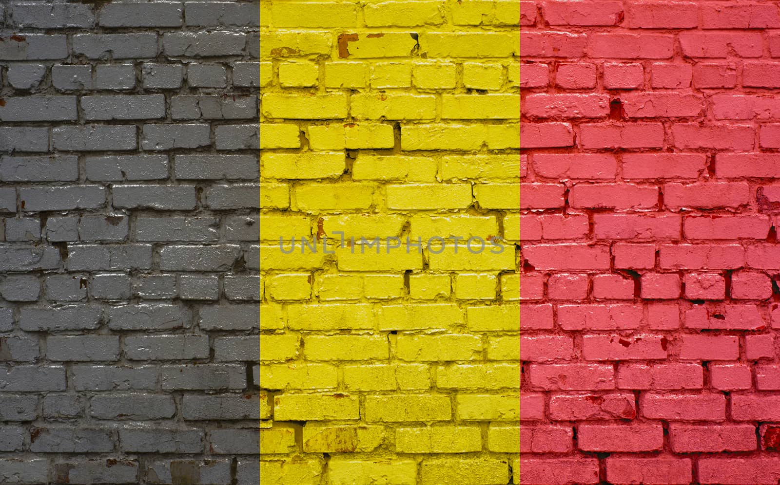 Flag of Belgium painted on brick wall, background texture