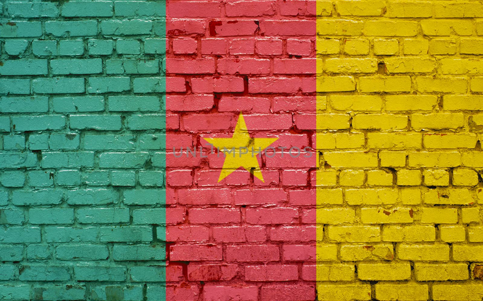 Flag of Cameroon painted on brick wall, background texture
