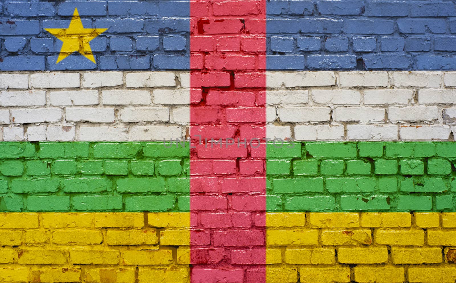 Central African Republic flag on texture brick wall.