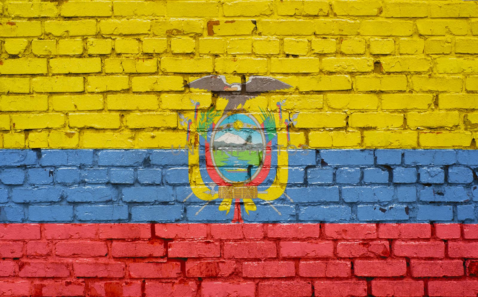 Flag of Ecuador painted on brick wall, background texture