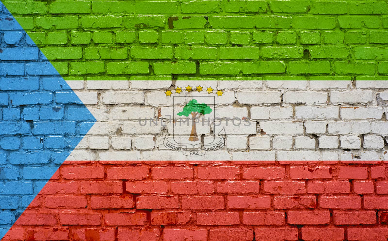 Flag of Equatorial Guinea painted on brick wall, background texture