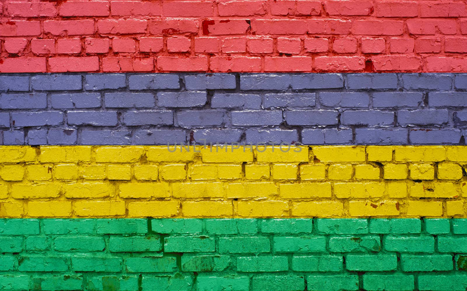 Flag of Mauritius painted on brick wall, background texture