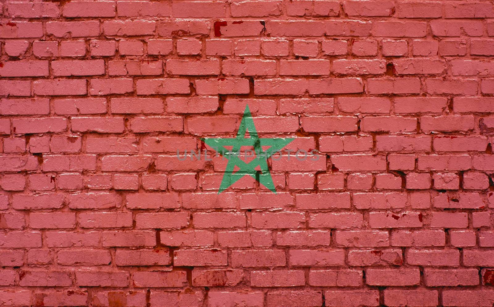 Flag of Morocco painted on brick wall, background texture