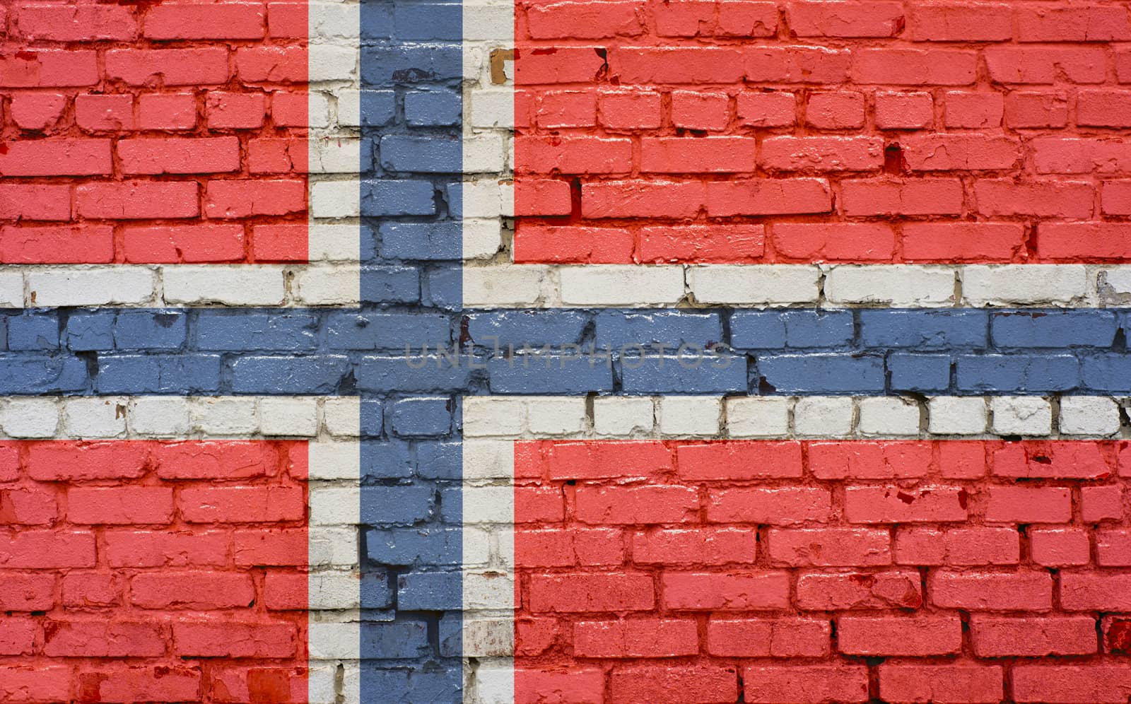 Flag of Norway painted on brick wall, background texture