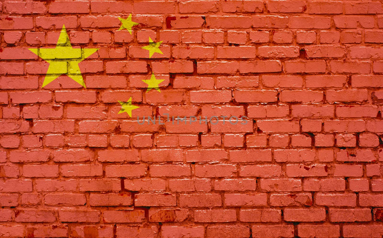 Flag of China painted on brick wall, background texture