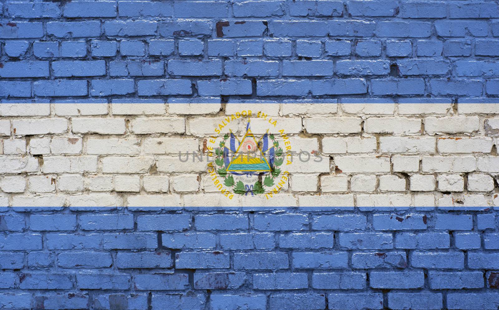 Flag of El Salvador painted on brick wall, background texture