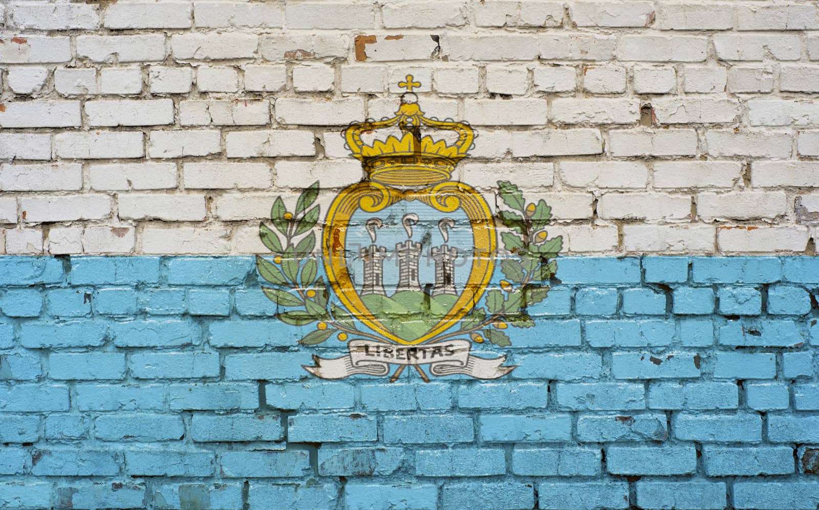 Flag of San Marino painted on brick wall, background texture