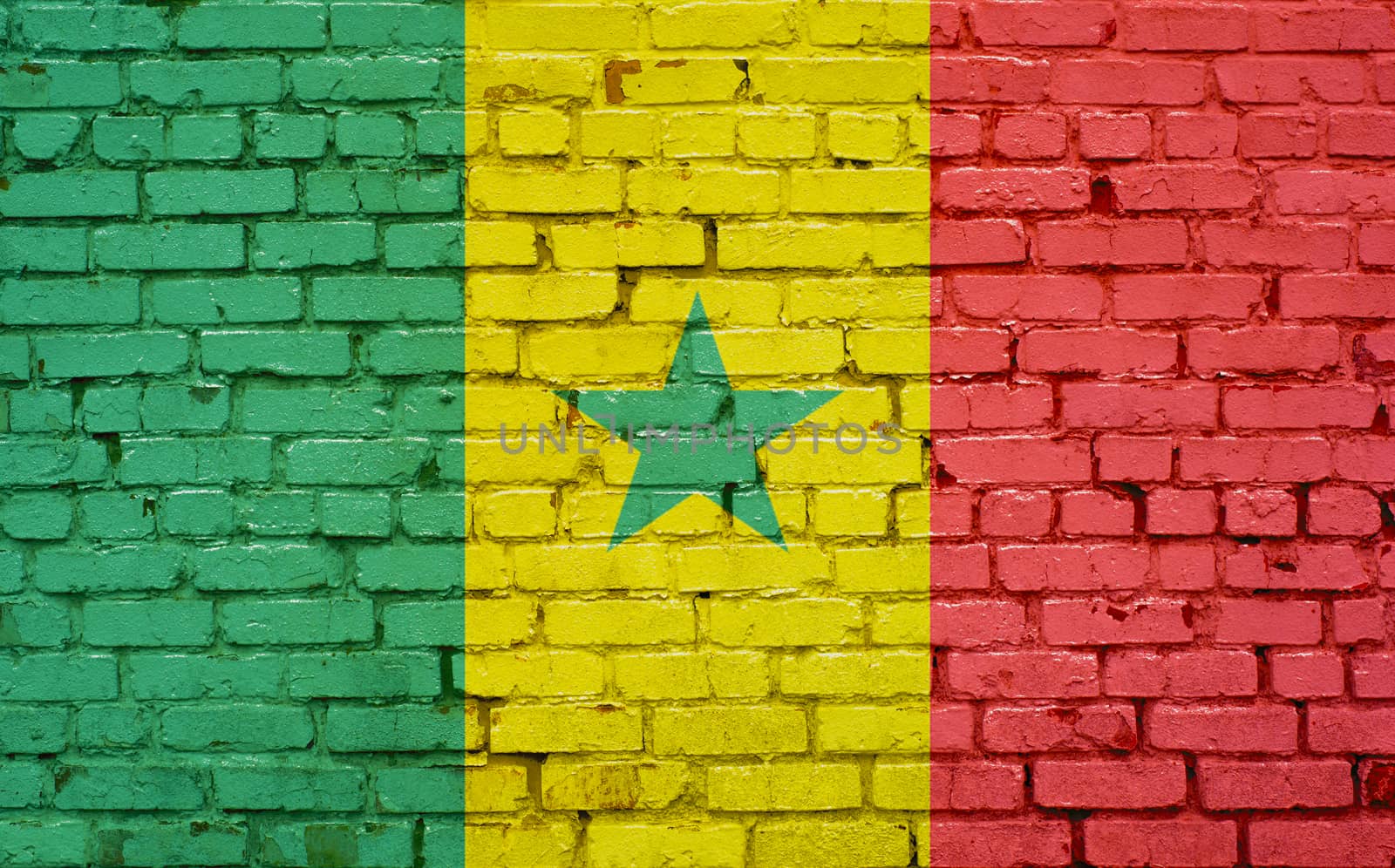 Flag of Senegal painted on brick wall, background texture