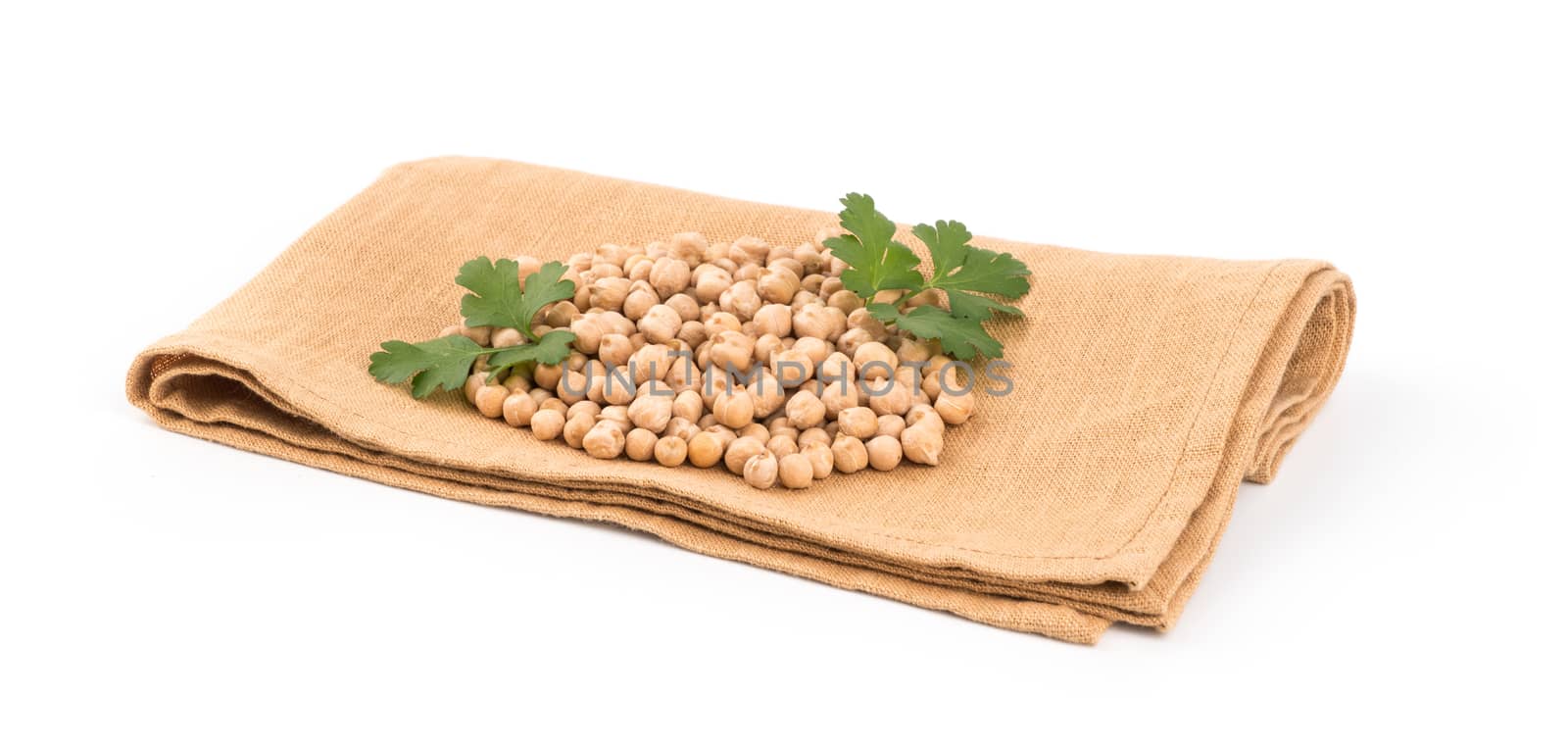 Chickpeas in a pile on a white background