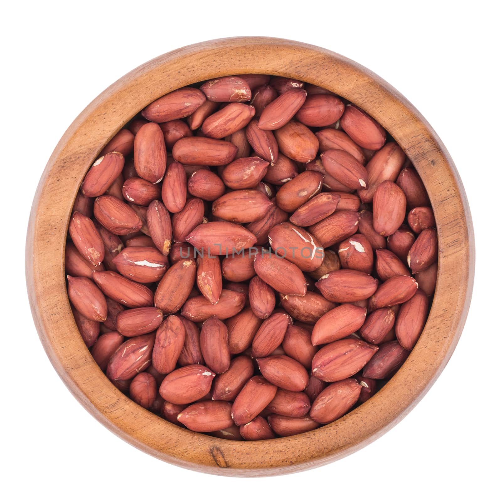 Peanuts in a bowl on a white background.