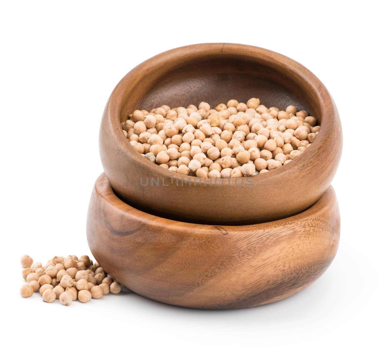 uncooked chickpeas in wooden bowl