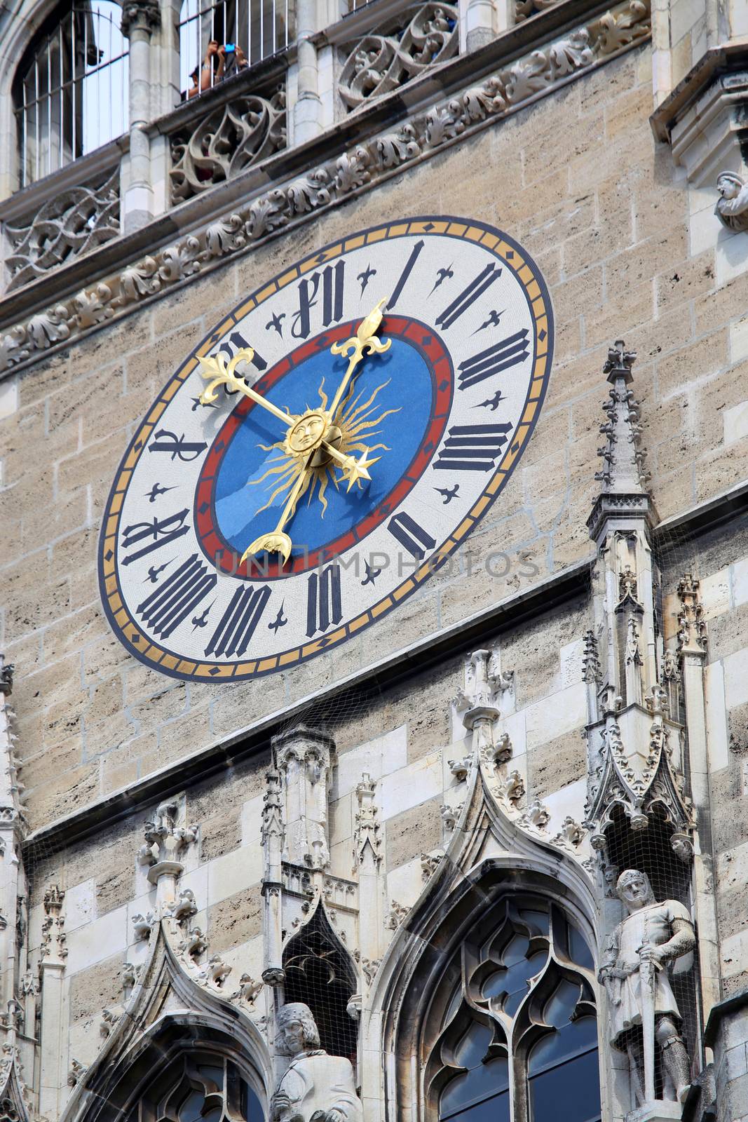 The clock on town hall at Marienplatz in Munich, Germany