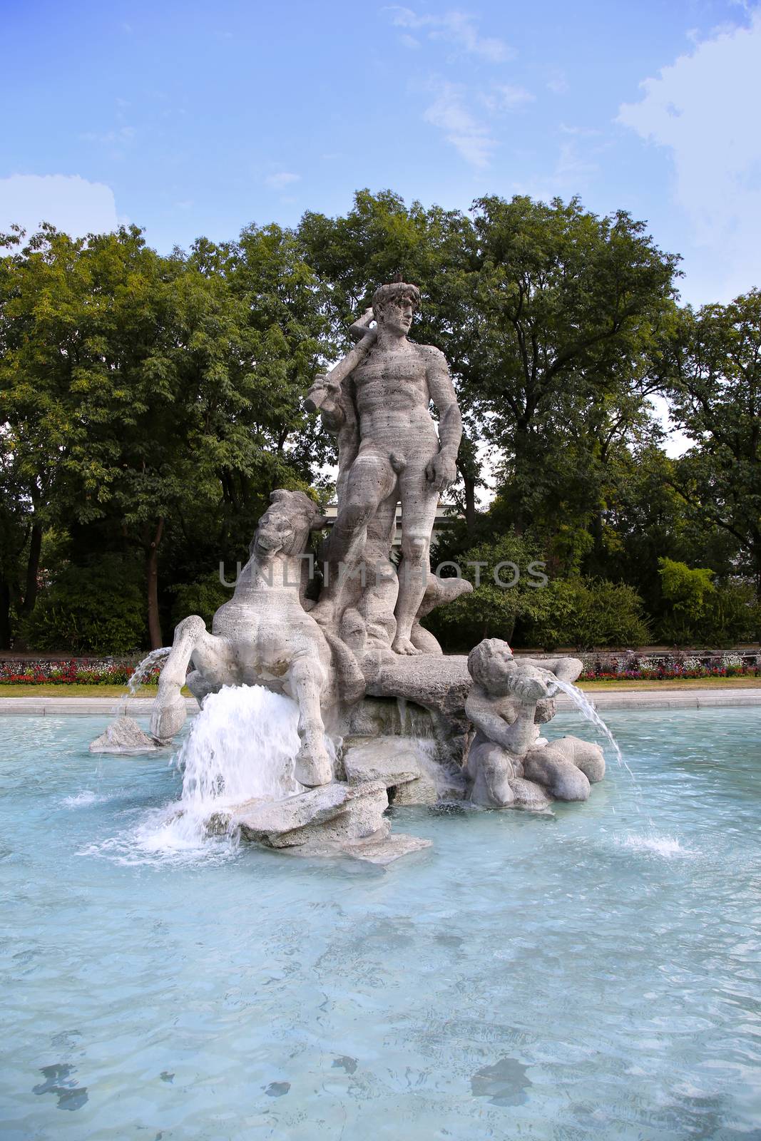 details of old botanical garden, Neptune Fountain in Munich, Germany