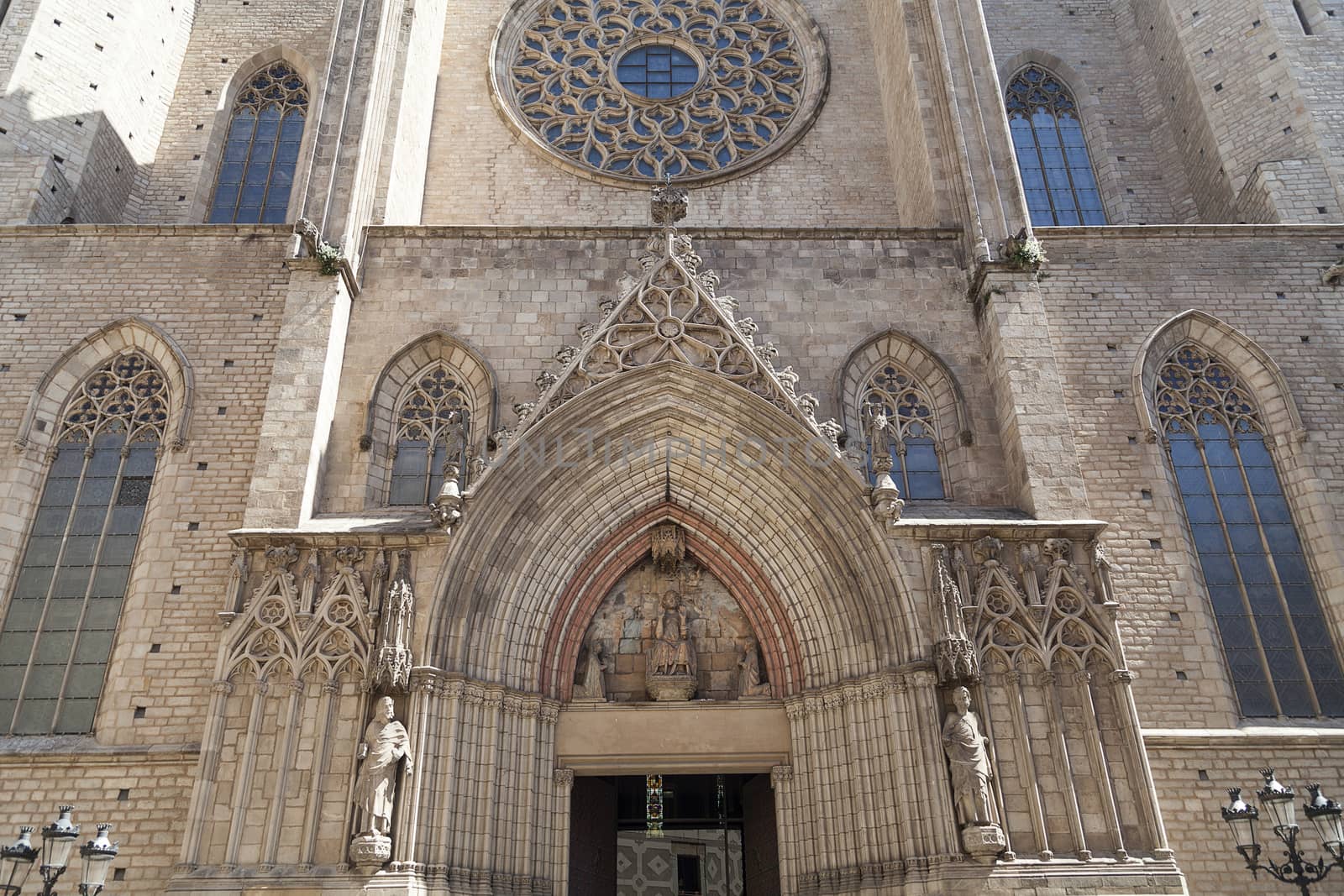Facade of Catalan Gothic church Santa Maria del Mar, Barcelona, Spain by mychadre77