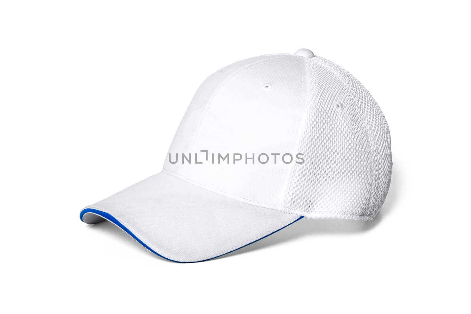White adult golf or baseball cap on white background