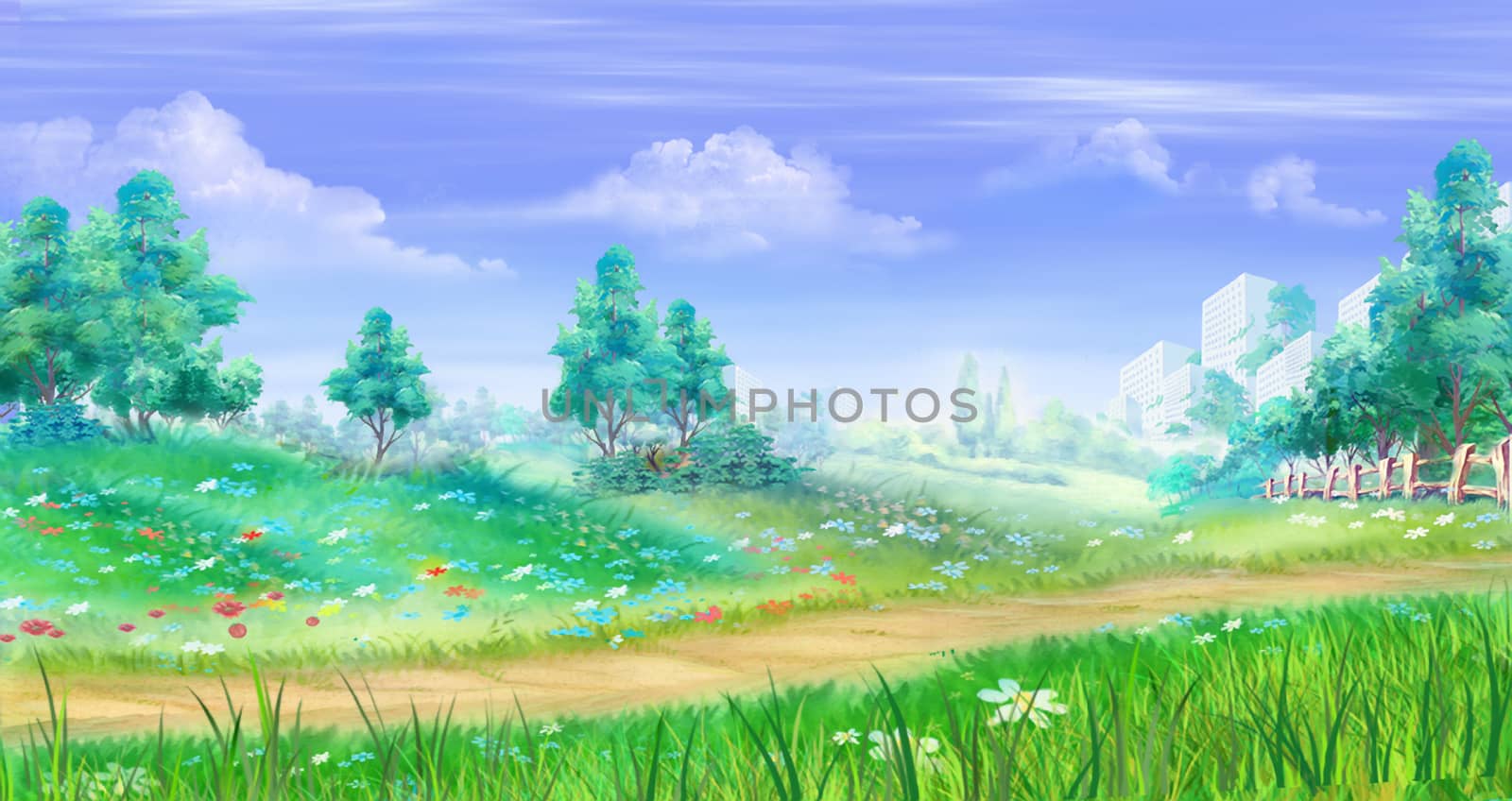 Rural Landscape with Flowers and Grass Around a Path by Multipedia