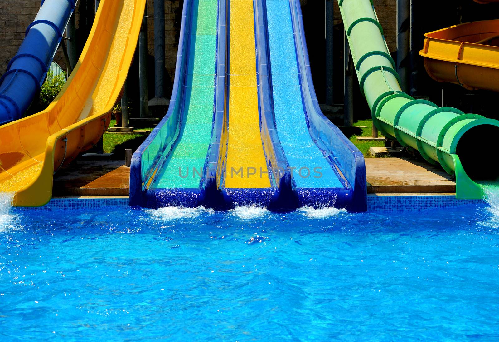 Colorful water slides at the water park