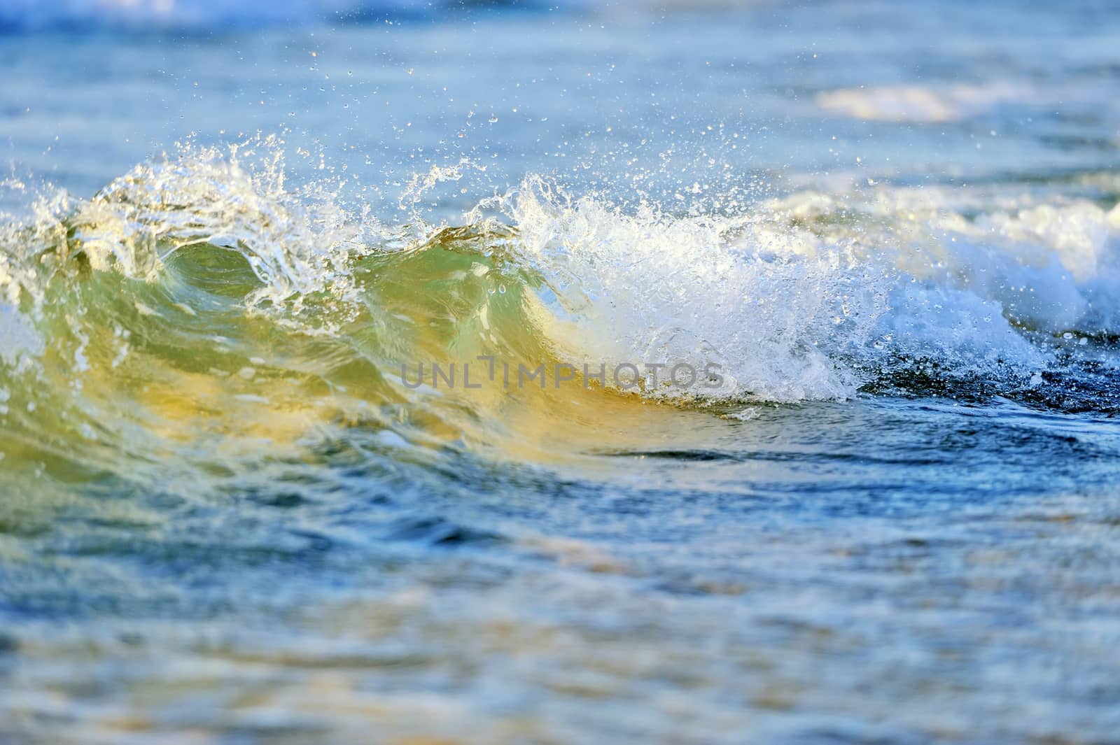 Beach Wave, view in the tube with beach in background